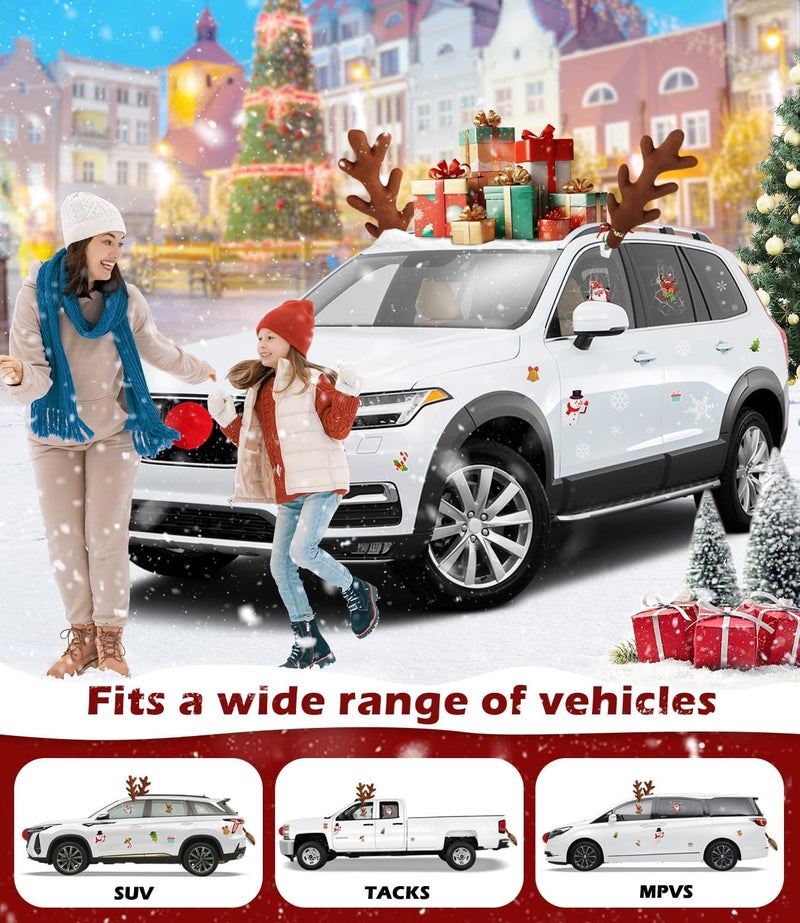 Angooni Branch-Shaped 16" Christmas Antlers for Car - Brown Christmas Reindeer Car Kit with Festive Stickers, Adorable Xmas Decorations for Car, Suitable for Jeeps, Trucks, Golf Carts.. - Image 4